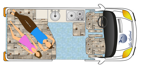 Plan du Goëland Evasion24 en position couchage